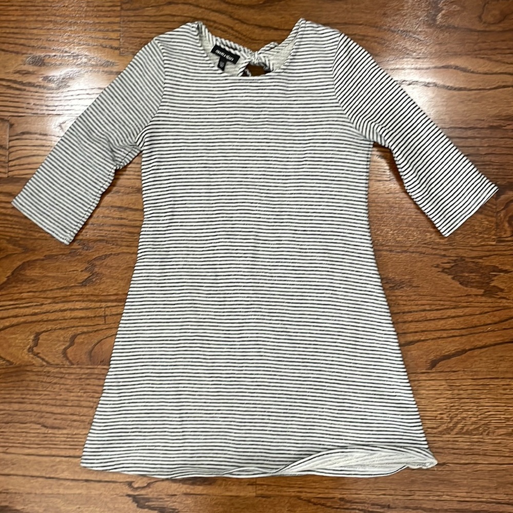 Moon & Stars Anna Shift Dress - black and white stripe with tie detail at back.